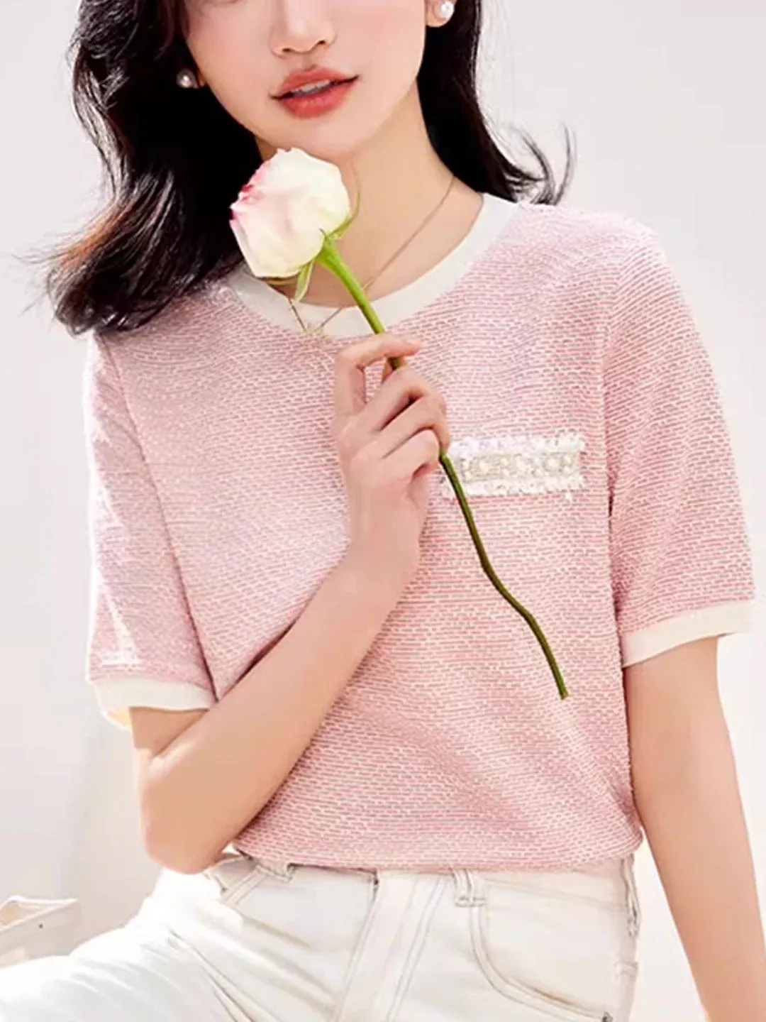 Crew Neck Textured Top