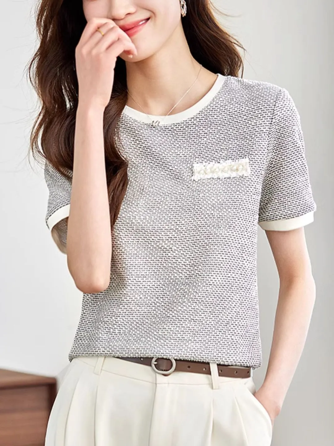 Crew Neck Textured Top