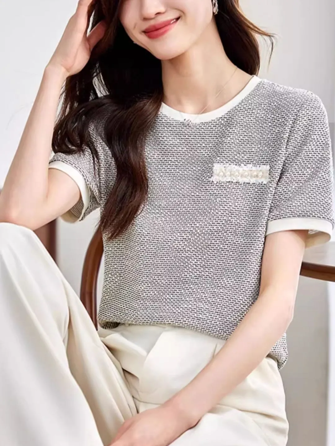 Crew Neck Textured Top