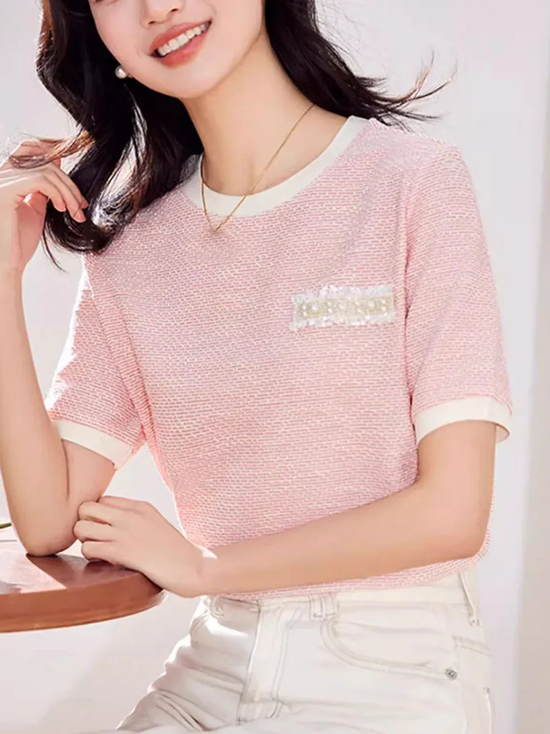 Crew Neck Textured Top