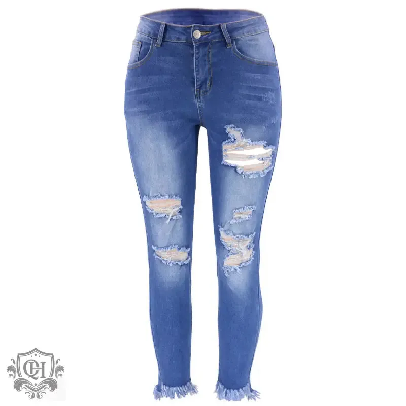 Cropped Ripped Denim Jeans