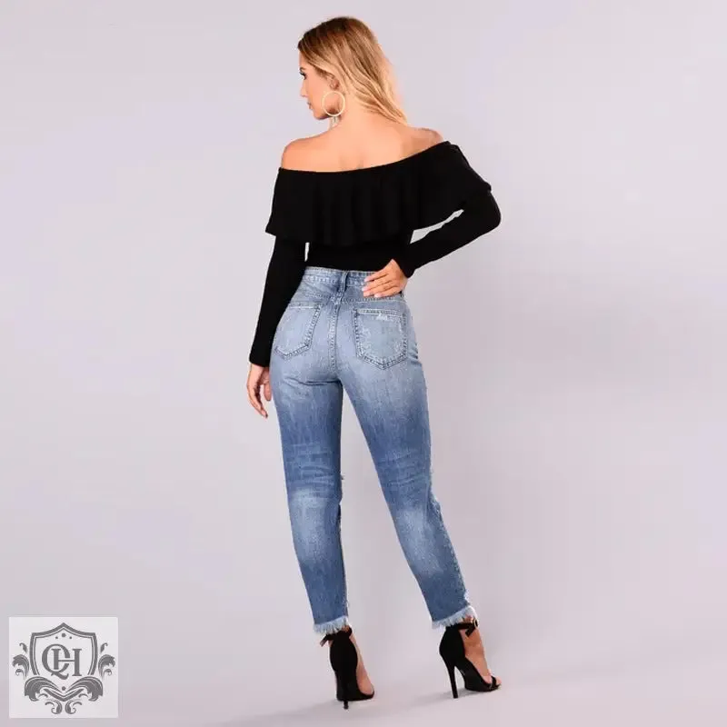 Cropped Ripped Denim Jeans