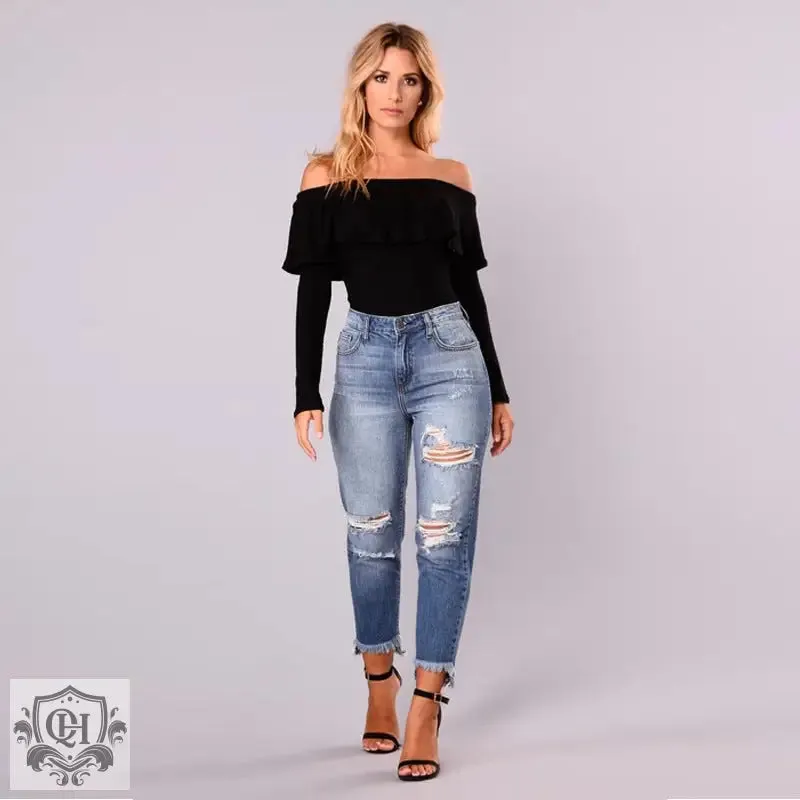 Cropped Ripped Denim Jeans
