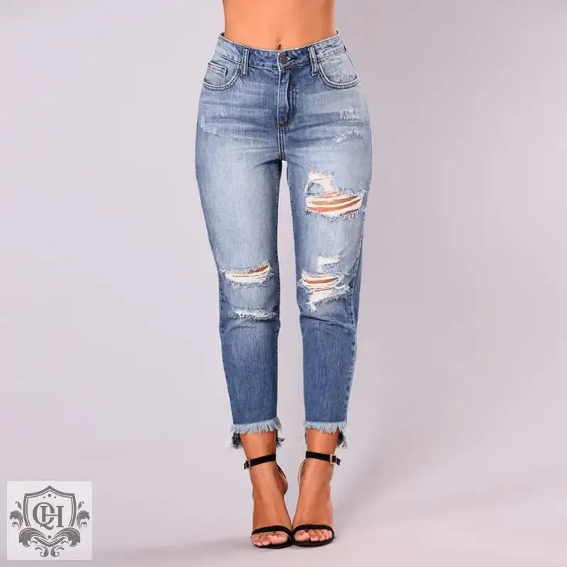 Cropped Ripped Denim Jeans