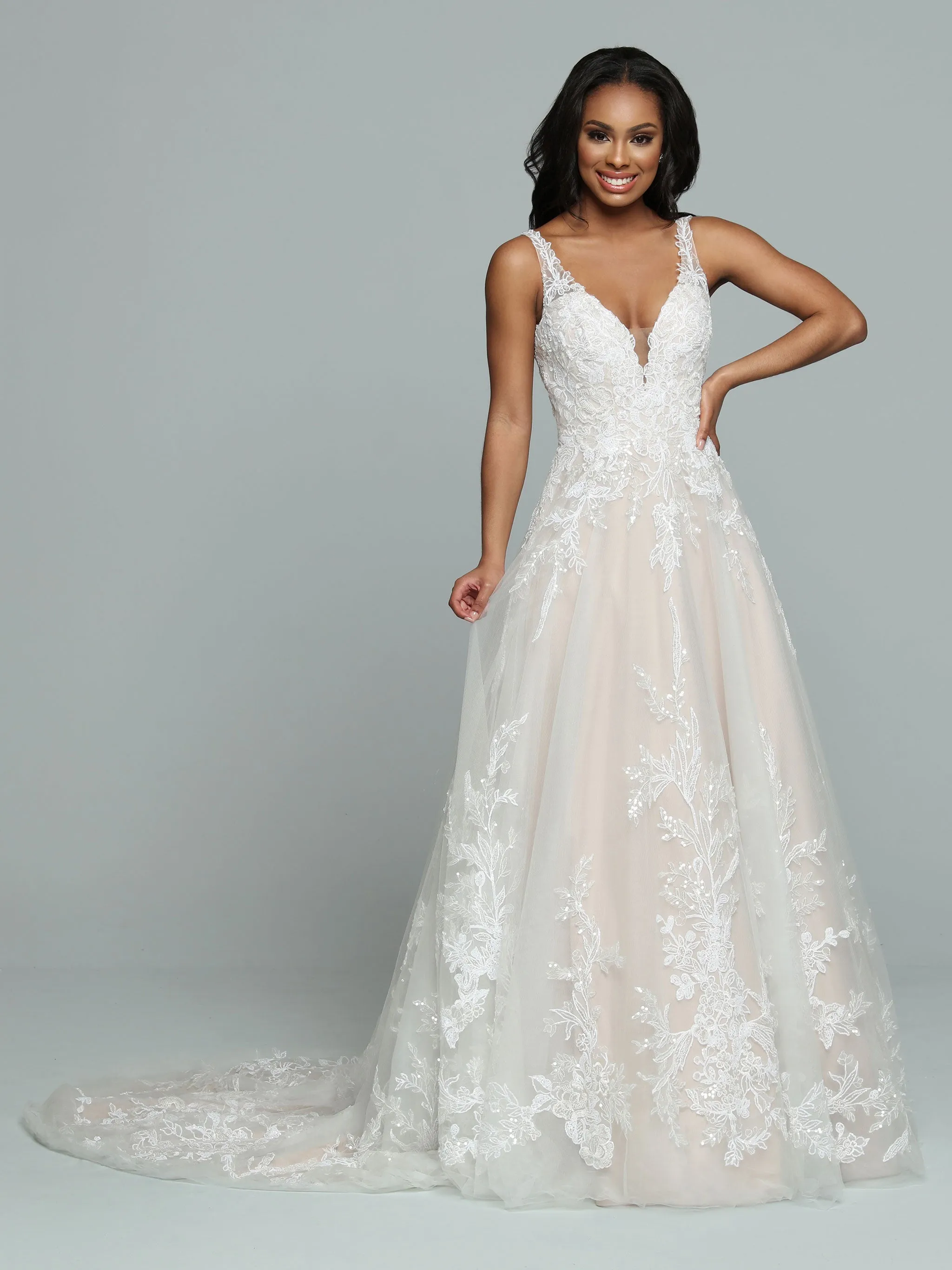Davinci Bridal 50672 A line Lace Ballgown Wedding Dress Sheer Back Bridal Gown