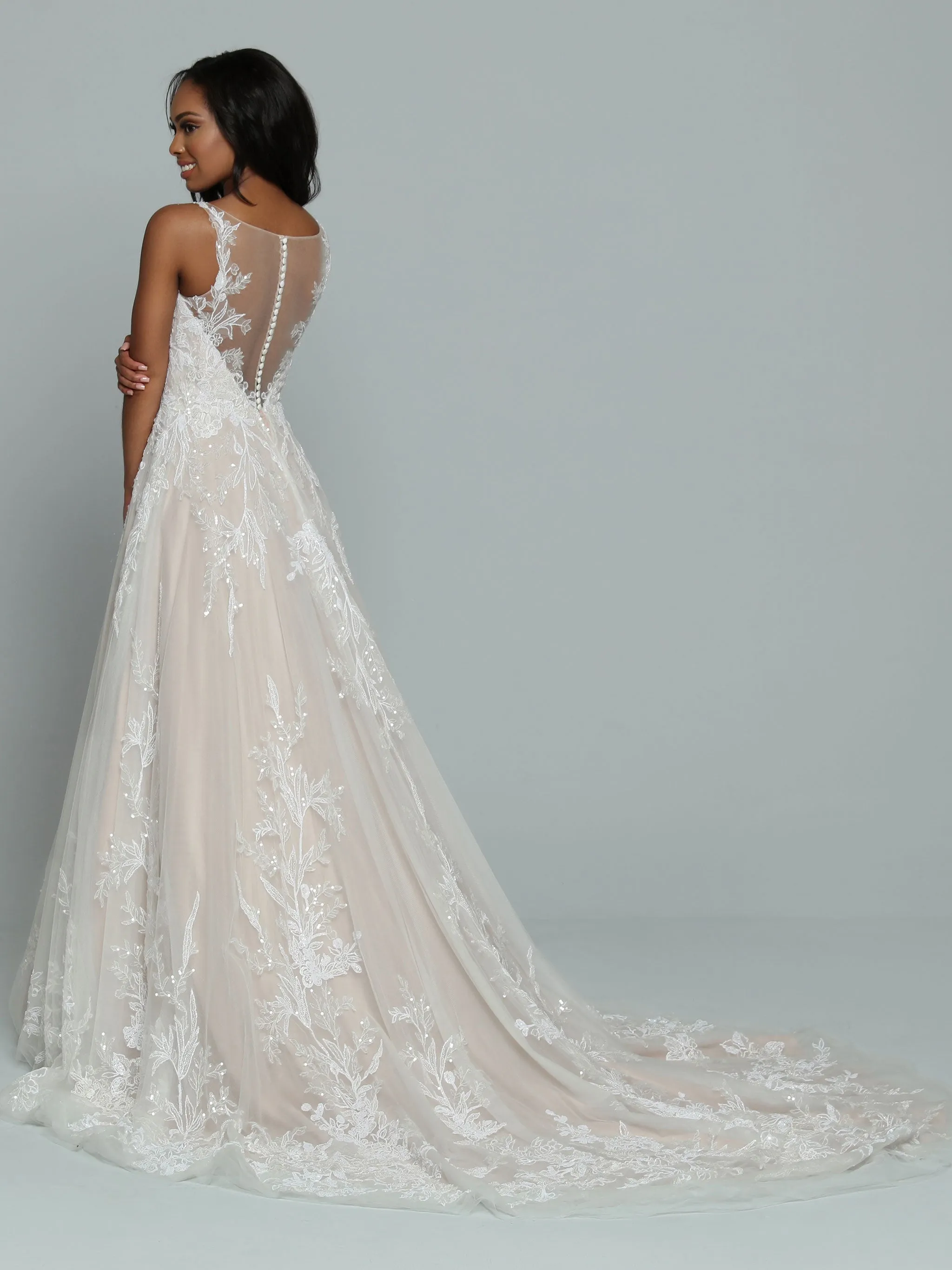 Davinci Bridal 50672 A line Lace Ballgown Wedding Dress Sheer Back Bridal Gown