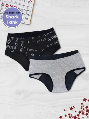 D'chica Pack of 2  Eco-Friendly Anti Microbial Lining Period Panties For Teenagers No Pad Required, Dark Grey & Grey