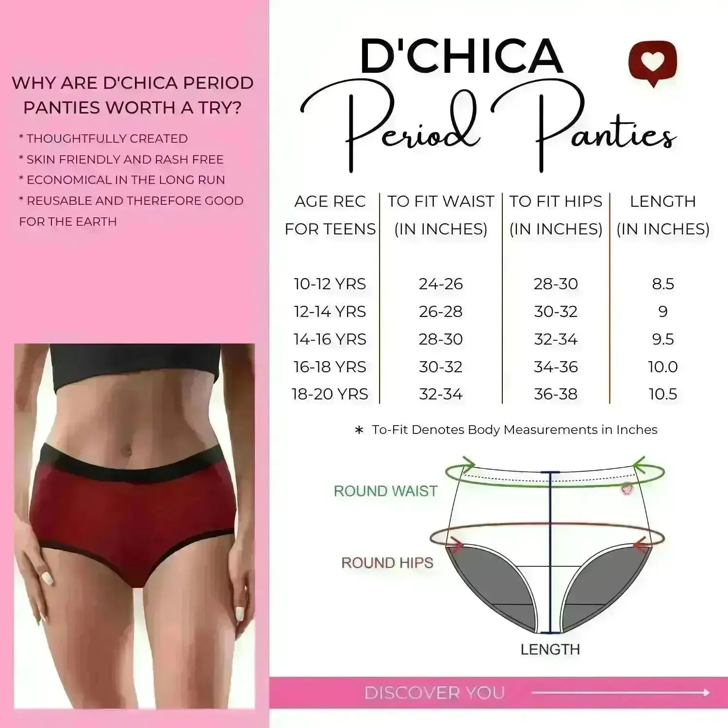 D'chica Pack of 2  Eco-Friendly Anti Microbial Lining Period Panties For Teenagers No Pad Required, Dark Grey & Grey