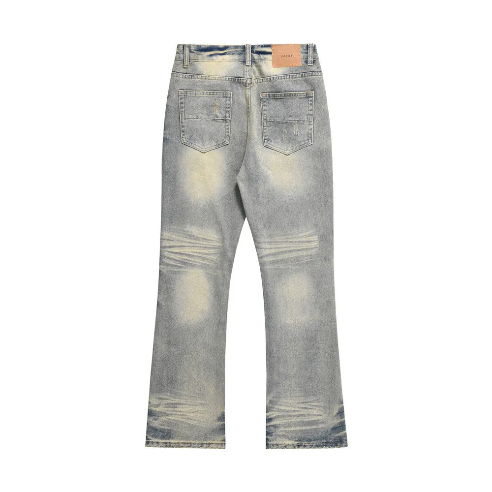 Distressed Scratches Denim Straight-leg Pants Men