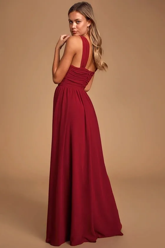 Divine Inspiration Burgundy Halter Maxi Dress