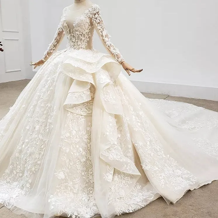 Dreamy Embroidered Ballgown Bridal Gown with Sparkling Beads and Full Skirt