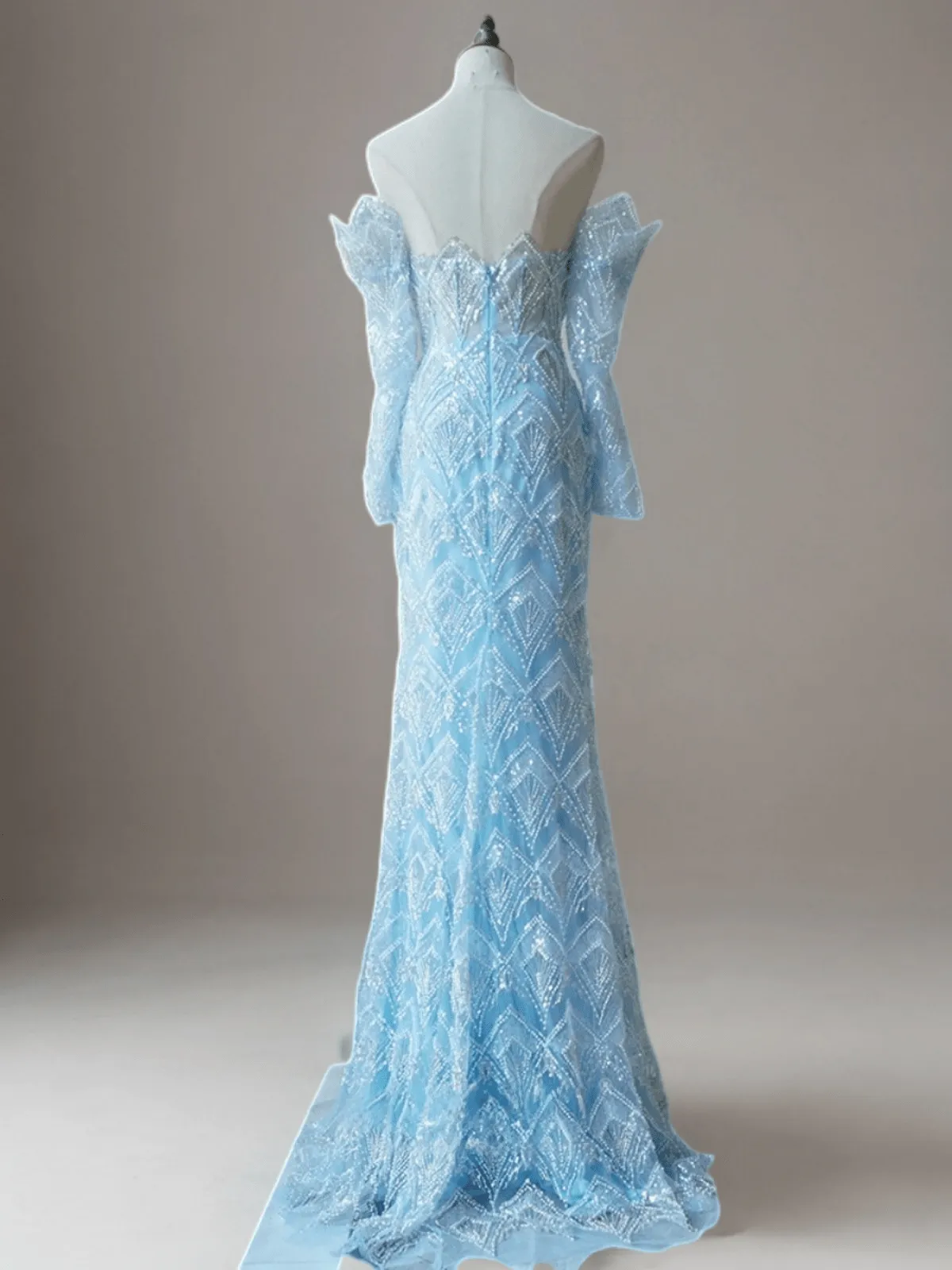 Elegant Light Blue Off-Shoulder Sequin Evening Dress - Blue Pretty Sequin Dress and Beaded Embellished Evening Gown Plus Size