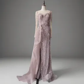 Elegant Pink Embellished Dress with sleeves and Pretty Sequin Dress with Overlay - Pink Sequin Evening Gown Plus Size