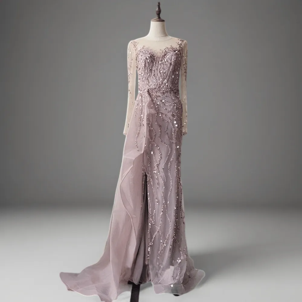 Elegant Pink Embellished Dress with sleeves and Pretty Sequin Dress with Overlay - Pink Sequin Evening Gown Plus Size
