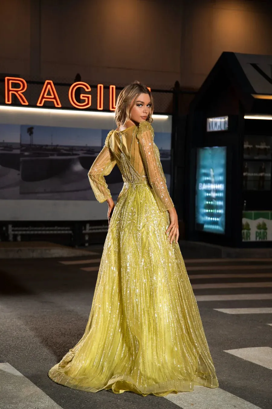 Elegant Teal Sequin Evening Gown with Sheer Long Sleeves - Designer Sequin Dress and Pretty Sequin Dress Plus Size