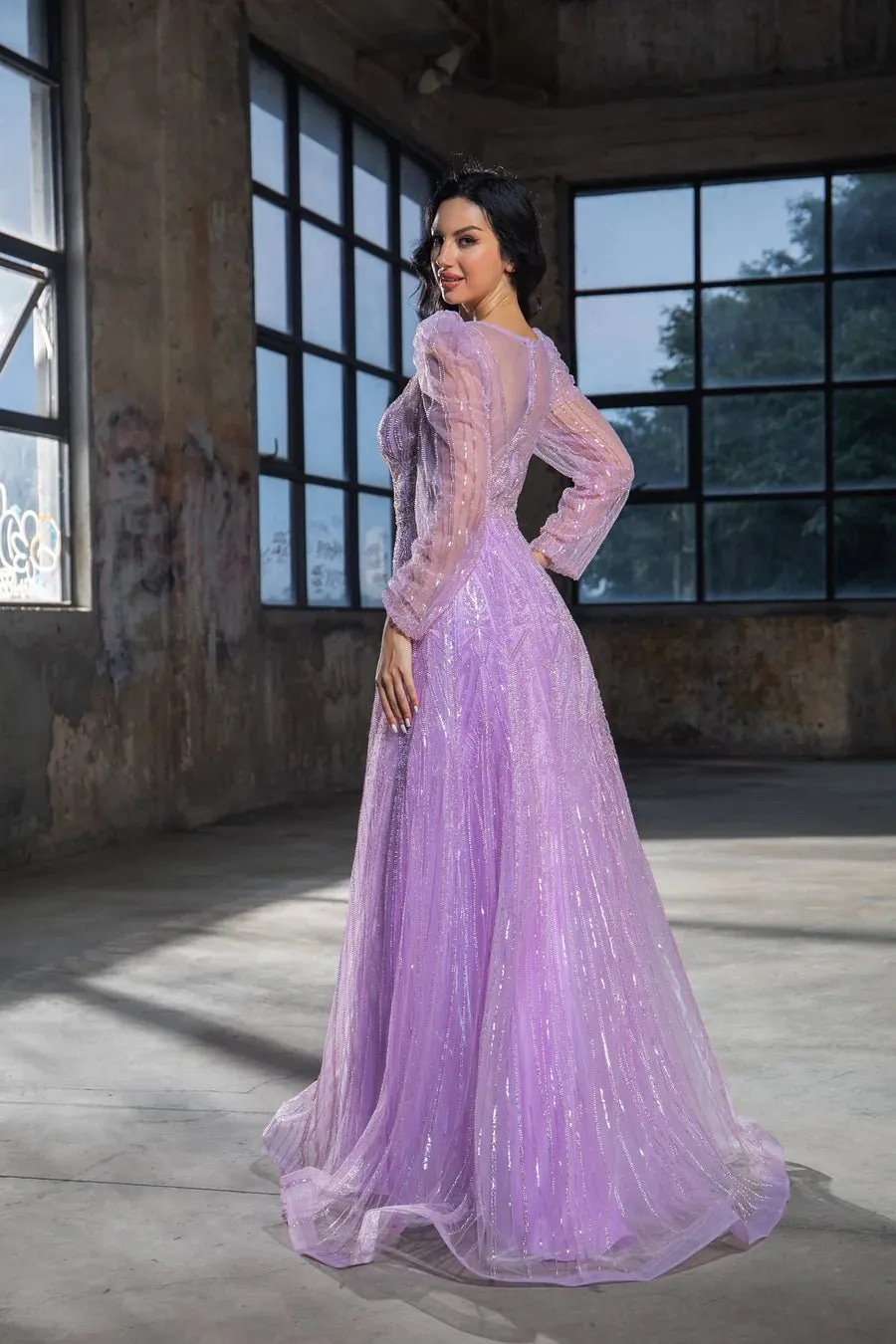 Elegant Teal Sequin Evening Gown with Sheer Long Sleeves - Designer Sequin Dress and Pretty Sequin Dress Plus Size