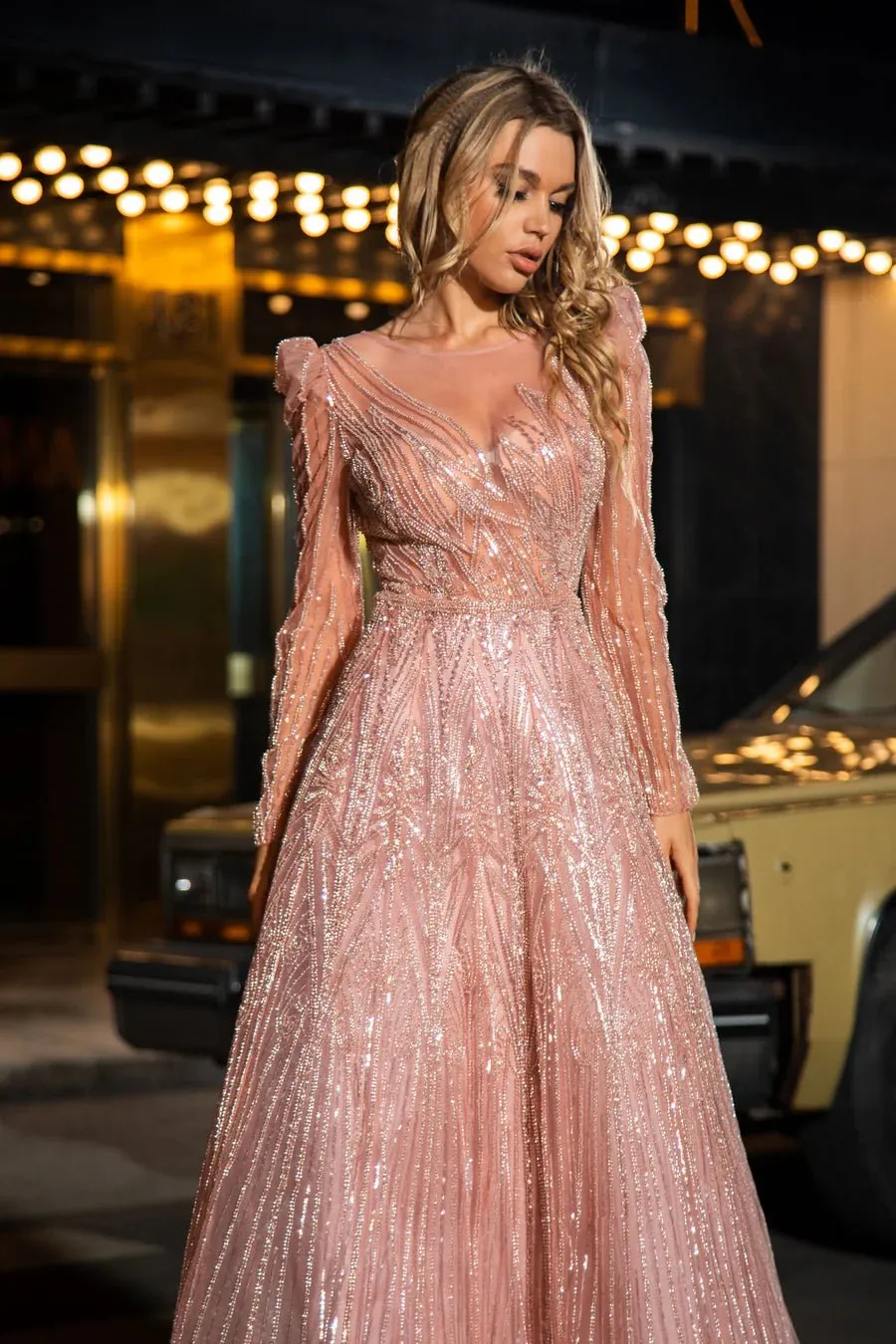 Elegant Teal Sequin Evening Gown with Sheer Long Sleeves - Designer Sequin Dress and Pretty Sequin Dress Plus Size