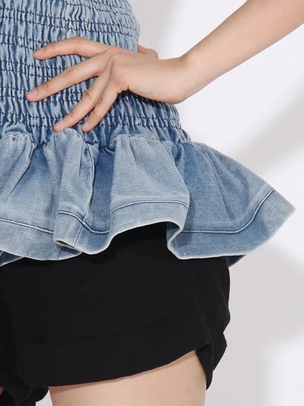 Ember New Fashion Versatile Ruffled Denim Tube Top