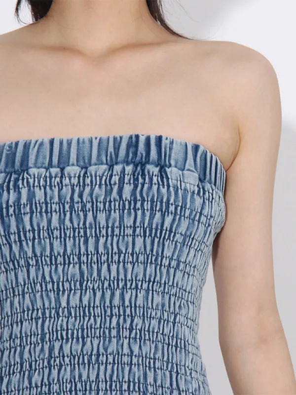 Ember New Fashion Versatile Ruffled Denim Tube Top