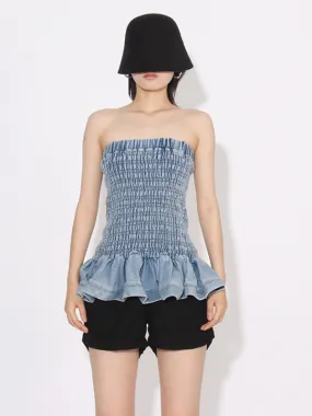 Ember New Fashion Versatile Ruffled Denim Tube Top
