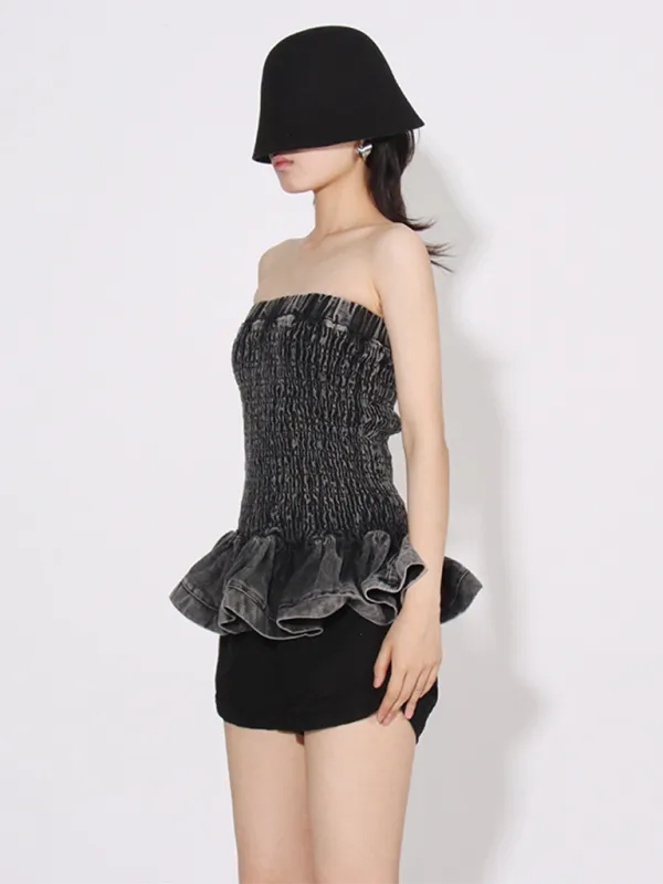 Ember New Fashion Versatile Ruffled Denim Tube Top