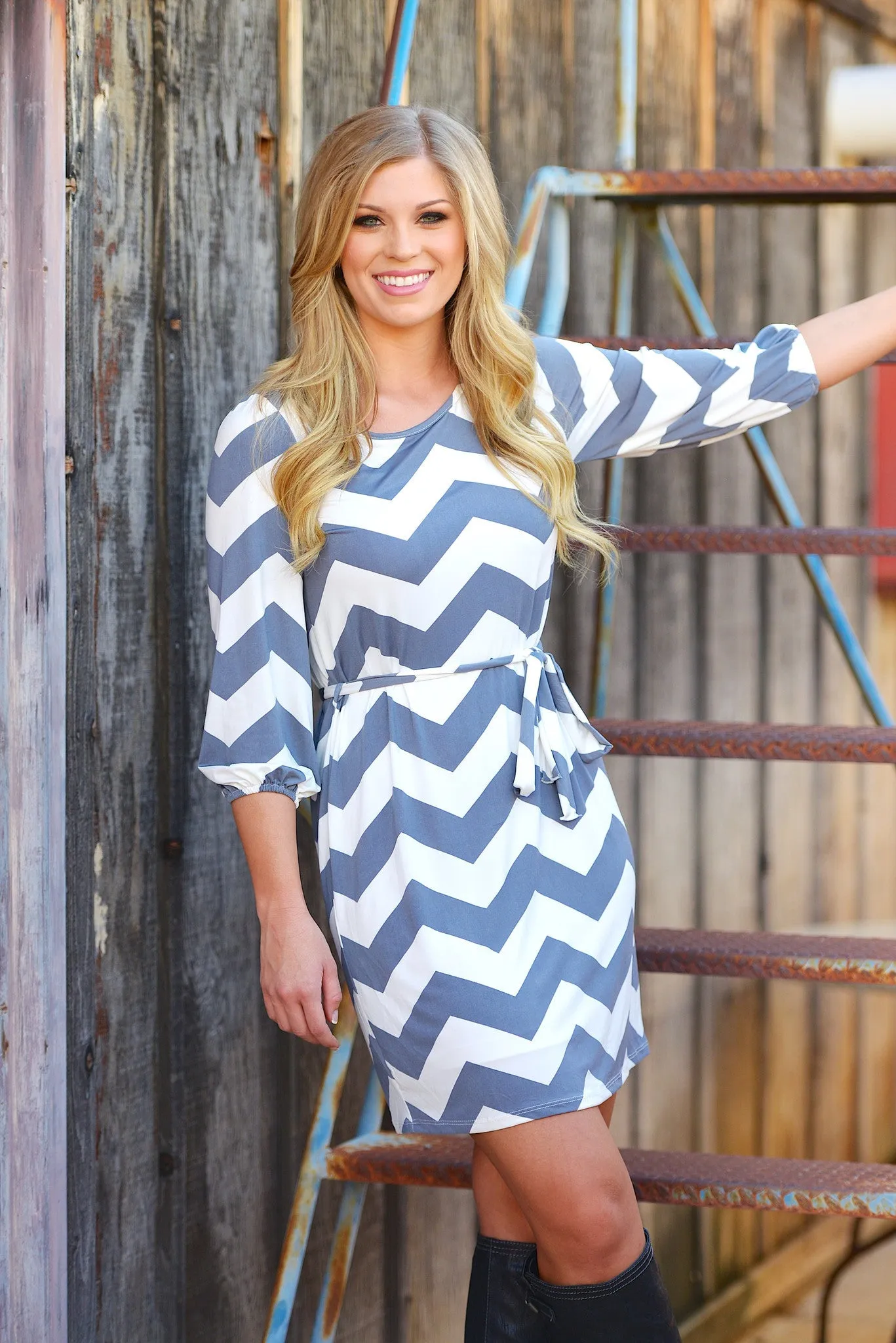 From Work To Play Dress - Chevron Grey