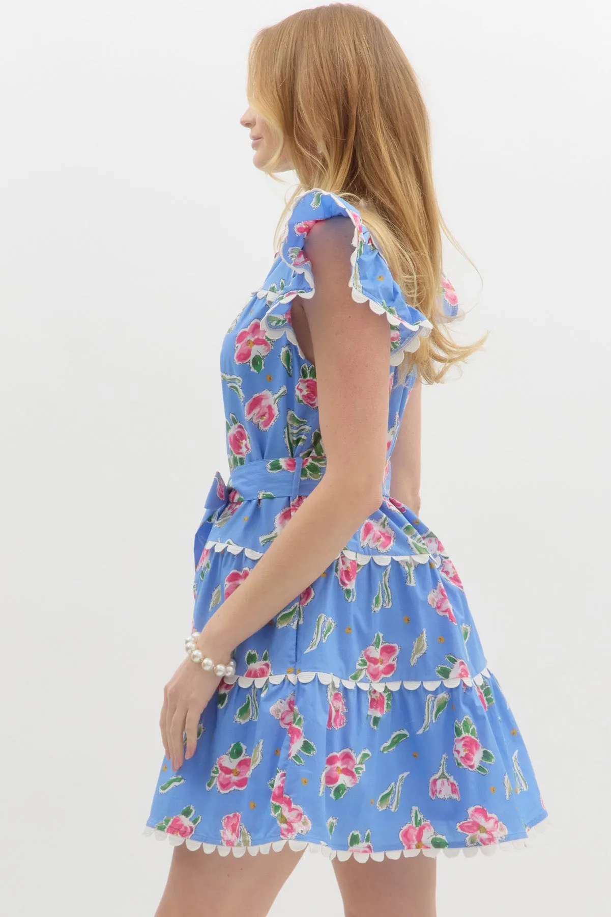 GARDNER TIERED MINI DRESS IN BLUE
