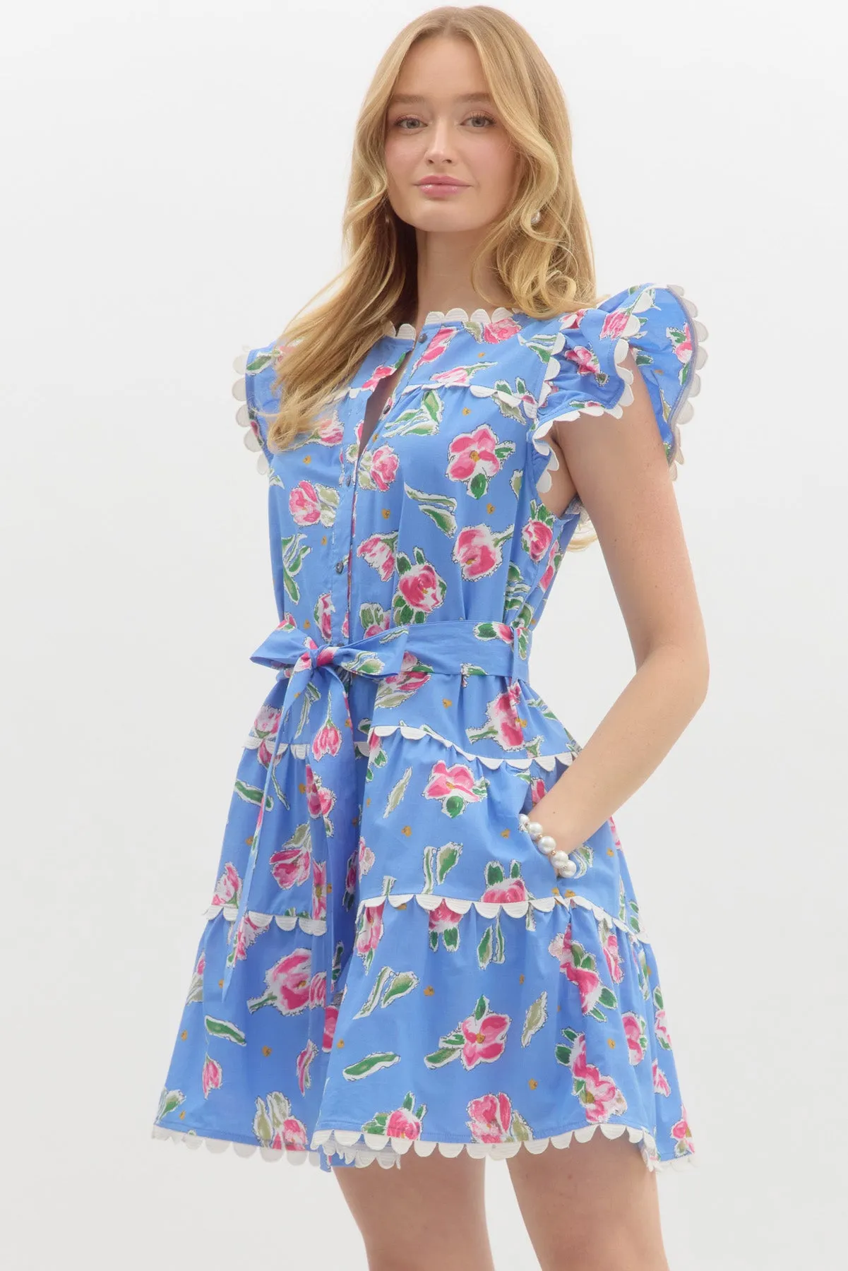 GARDNER TIERED MINI DRESS IN BLUE