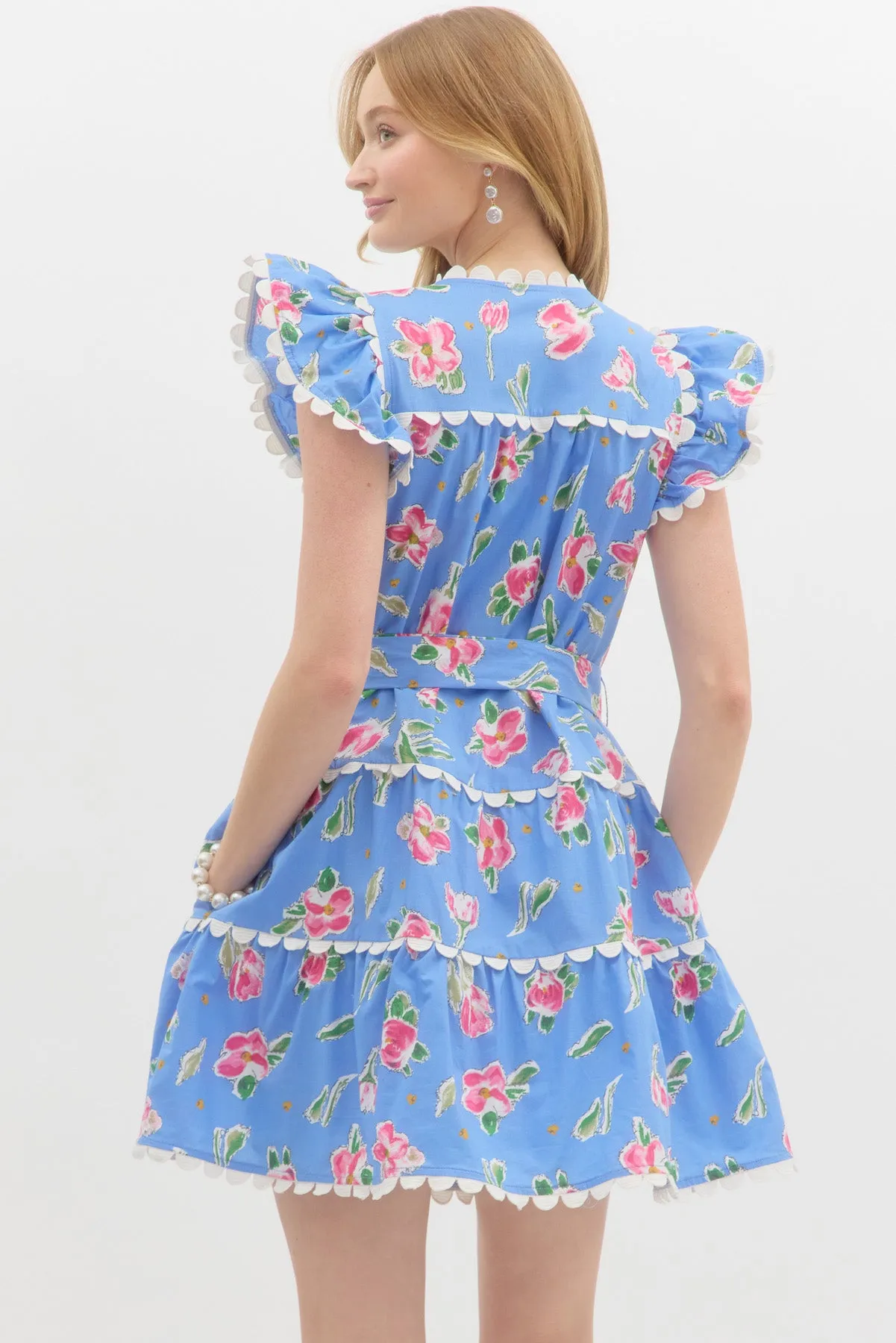GARDNER TIERED MINI DRESS IN BLUE