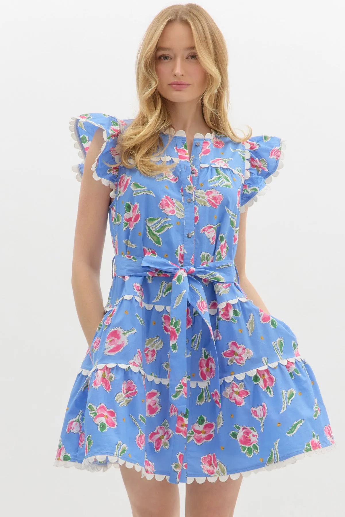 GARDNER TIERED MINI DRESS IN BLUE