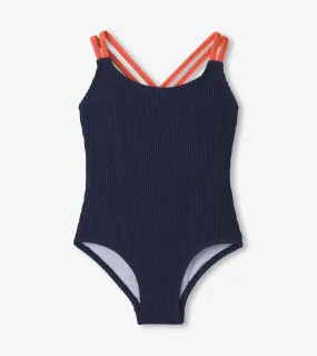 Girls Patriot Blue Cross Strap Swimsuit