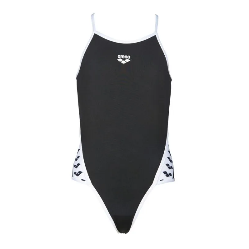 GIRLS' TEAM STRIPE ONE PIECE - BLACK