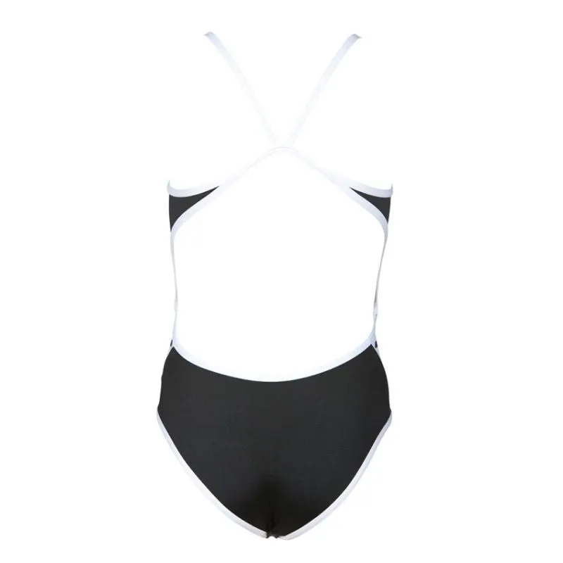GIRLS' TEAM STRIPE ONE PIECE - BLACK