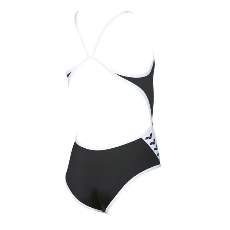 GIRLS' TEAM STRIPE ONE PIECE - BLACK