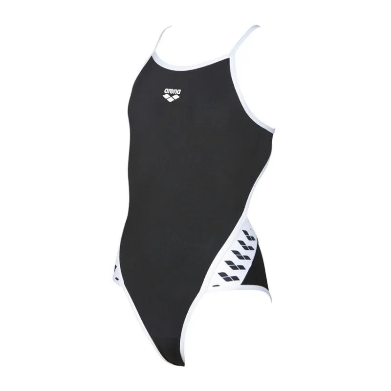 GIRLS' TEAM STRIPE ONE PIECE - BLACK