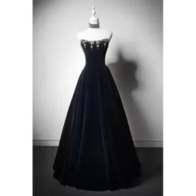 Gothic Navy Blue Evening Dress with Corset Back - Embellished Gown and Elegant A-Line Evening Gown Plus Size