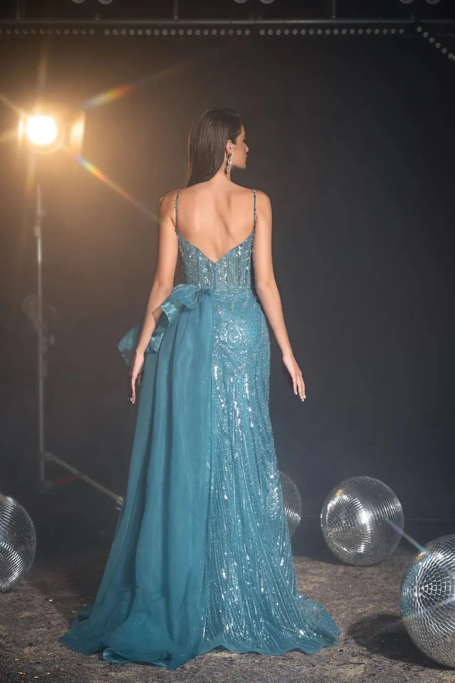Gothic Turquoise Sequin Evening Gown and Pretty Sequin Dress - Glitter Dress with Spaghetti Straps Plus Size