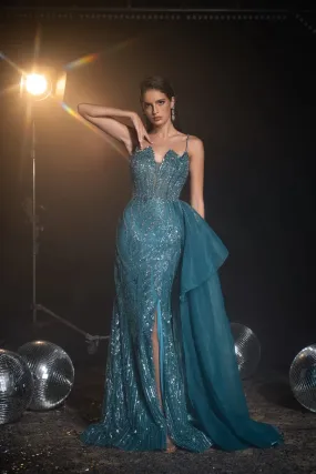 Gothic Turquoise Sequin Evening Gown and Pretty Sequin Dress - Glitter Dress with Spaghetti Straps Plus Size