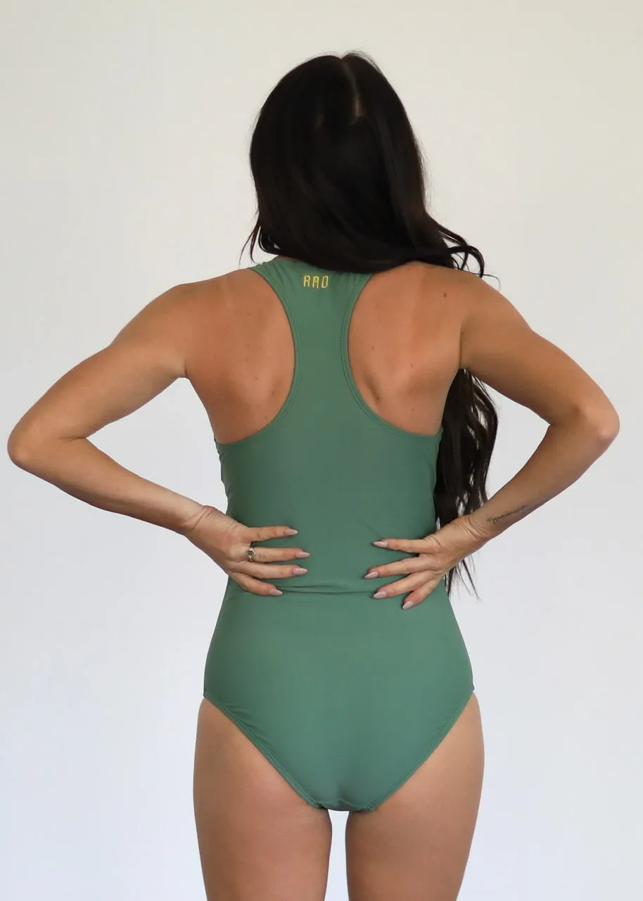 Green Jenna - Zipper One-Piece Swimsuit - $48