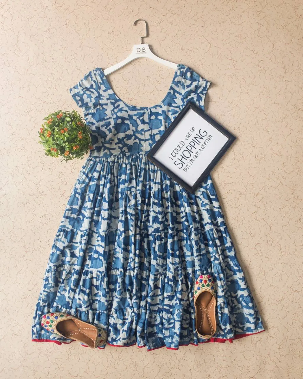 Half Sleeve Indigo Bouffant Dress