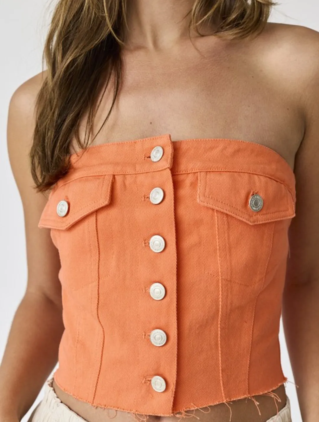 Hanna orange denim strapless top