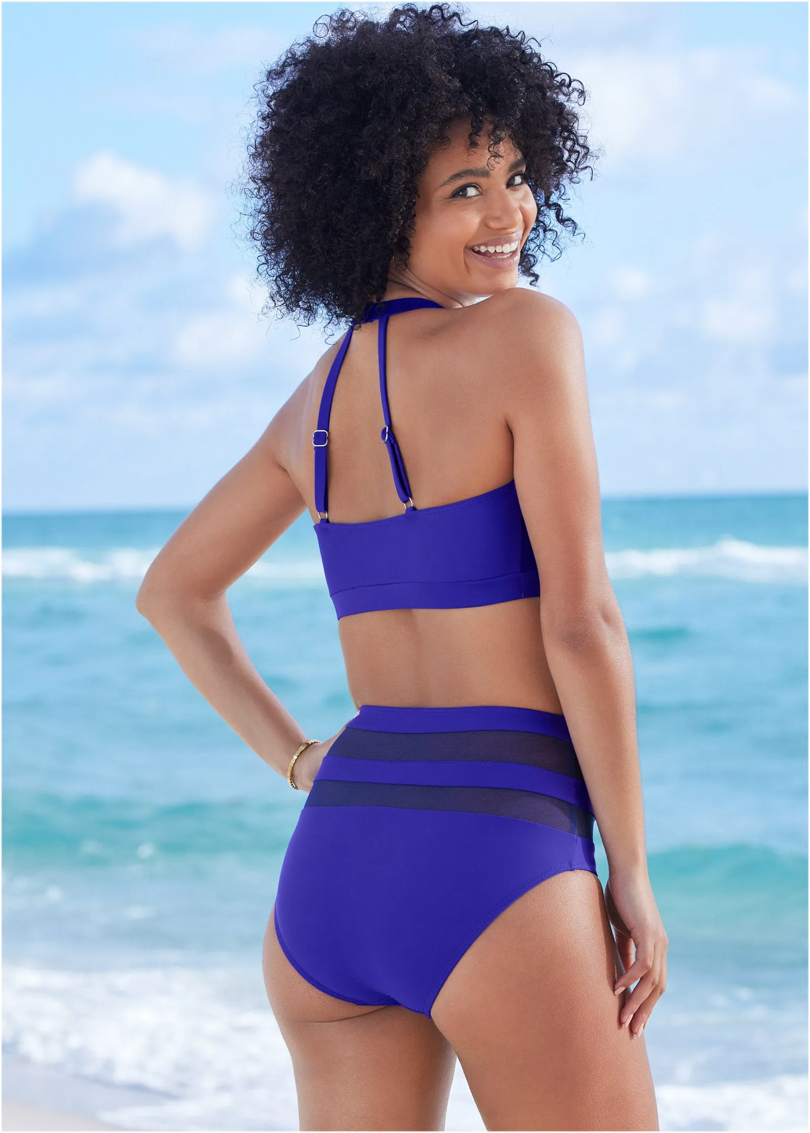 High-Neck Keyhole Swim Top - Cobalt Blue