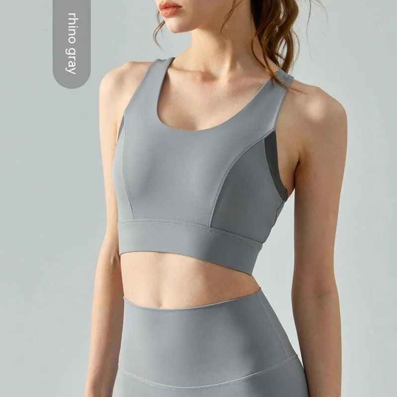 High-strength Sports Underwear One-piece Seamless Hook And Eye Closure Yoga Shockproof Push-up Back-beautifying Bra