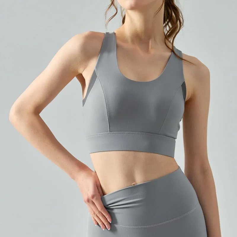 High-strength Sports Underwear One-piece Seamless Hook And Eye Closure Yoga Shockproof Push-up Back-beautifying Bra