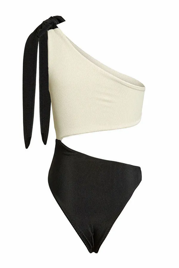Hit Color Sporty Bowknot One Piece Swimwear