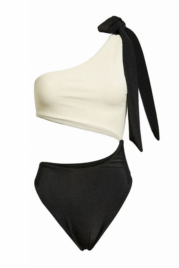 Hit Color Sporty Bowknot One Piece Swimwear