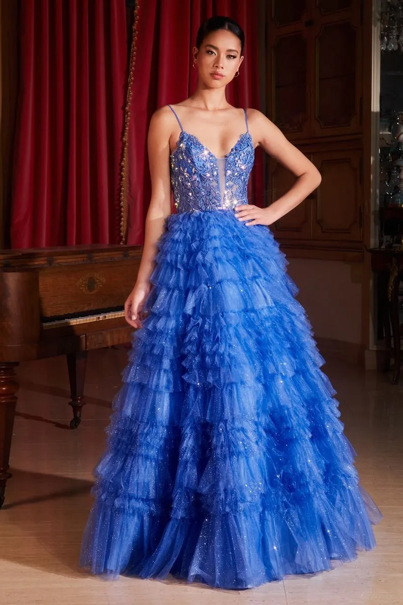 Idella Prom Dress Ruffles Layer Ball Gown 740152TKR-DeepBlue Cinderella Divine C152  LaDivine C152
