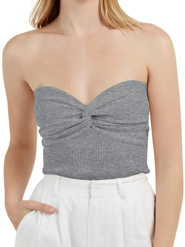 Jessalyn New Solid Color Twisted Strap Short Tight Backless Tube Top Knitwear Women's Clothes