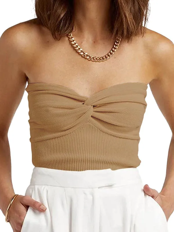 Jessalyn New Solid Color Twisted Strap Short Tight Backless Tube Top Knitwear Women's Clothes
