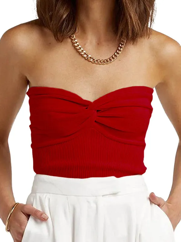 Jessalyn New Solid Color Twisted Strap Short Tight Backless Tube Top Knitwear Women's Clothes